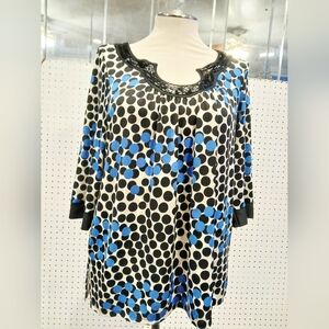 Avenue Black and Blue Polka Dot Blouse
